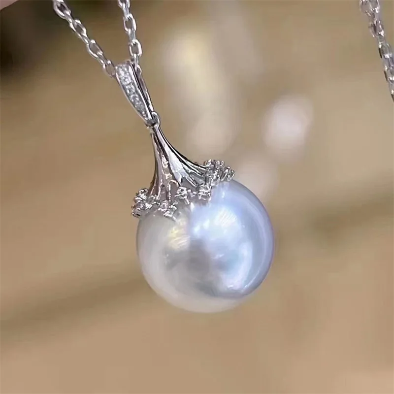 Shining Full of Zirconia AAAA++++ 11-12mm Akoya bread pearl All body S925 Silver Necklace Pendant 18in