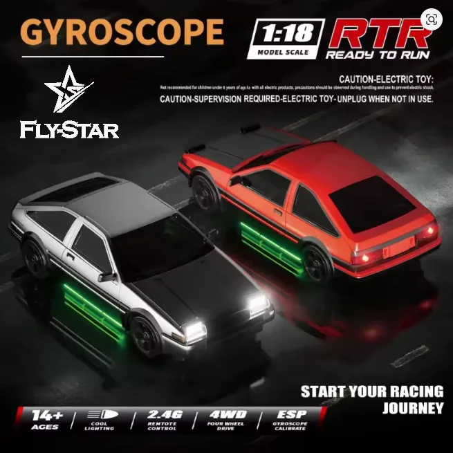 

1:18 4wheel Drive Lamp Drift Car 2.4g Remote Control Car High-Speed Competitive Racing Car Gyro Rc Children Toy Birthday Gift