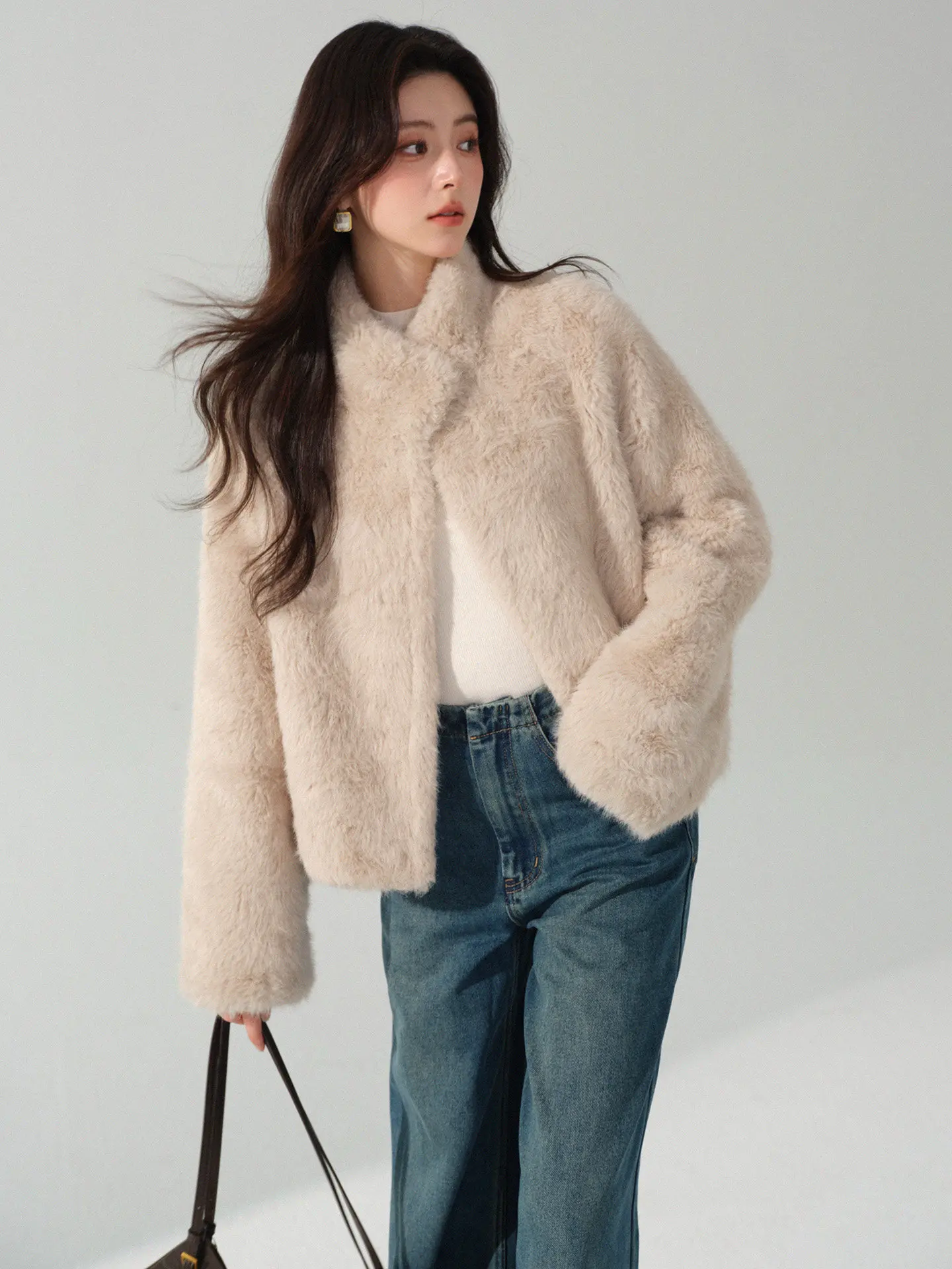 المرأة الشتاء الوقوف طوق أفخم سترة قصيرة سيدة دافئة مريحة ملابس خارجية لينة رقيق الملمس أنيقة عارضة اليومية ركاب معطف