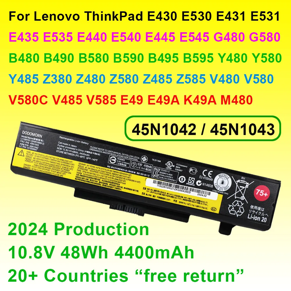 

For Lenovo ThinkPad E430 E530 E431 E531 E435 E440 E540 E445 E545 Z480 Z580 G480 G580 Y580 B590 Laptop Battery 45N1043 45N1042