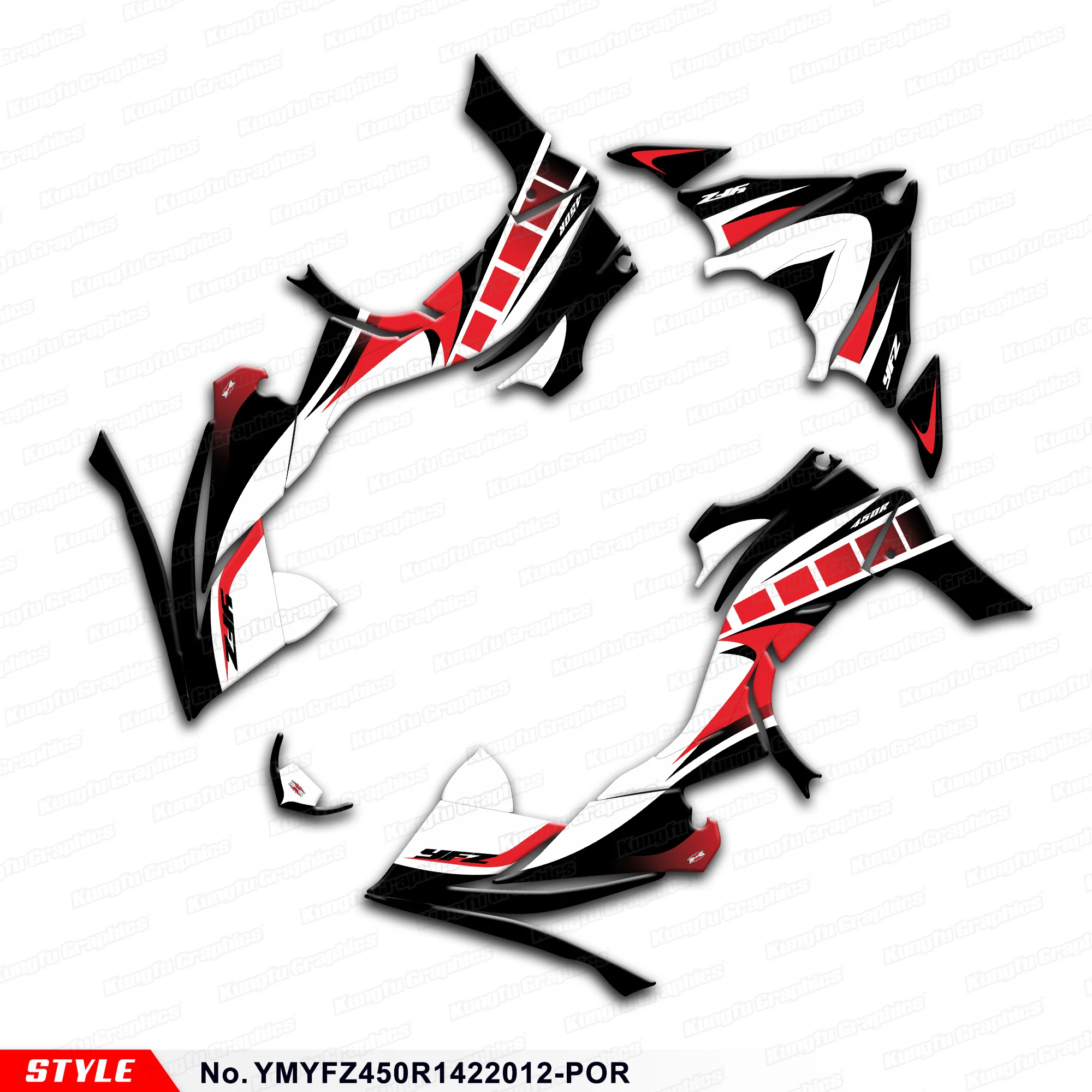 

Комплект виниловых наклеек JY RACING для YAMAH YFZ450R YFZ 450R 14 15 16 17 18 19 20 21 22 2023 2024 2025, YMYFZ450R1422012-POR