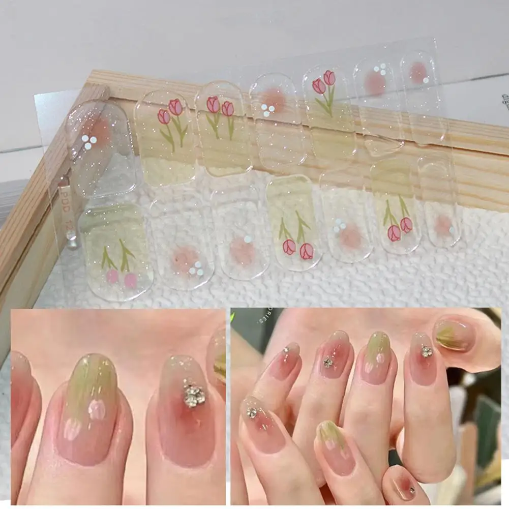 3D-Aufkleber für die französische Nagelpflege, wasserfest, backfrei, Gel-Nagelaufkleber, voller Nagellack, Film, Ombre, Nagelaufkleber, 16 Spitzen