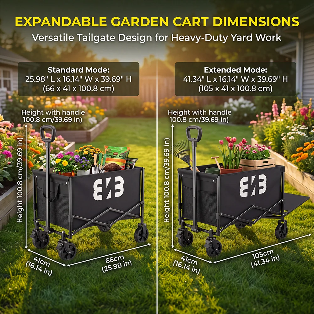 Collapsible Wagon Cart With Brake Swivel Wheels, Rear Opening Design. ReinforcedOxford Fabric. Telescopic Handle, Multi-Purpose Trolley For Camping. Picnic, Grocery, Garden,Beach, Available In Black, Red, Blue,