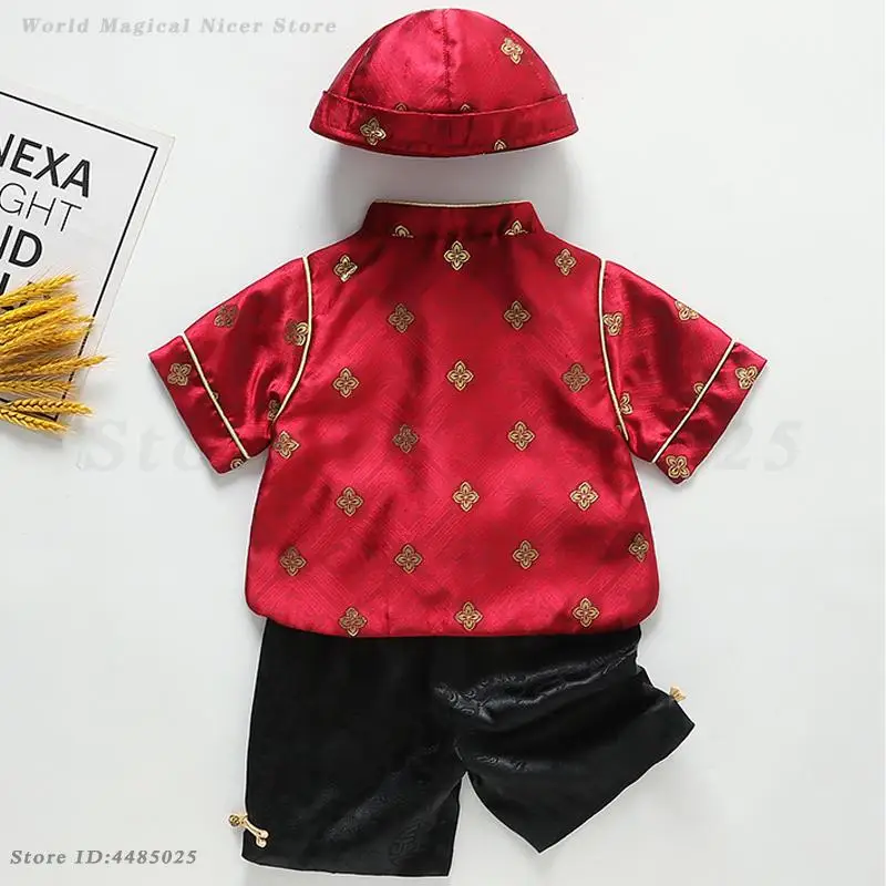 بدلة تانغ التقليدية للأطفال الصغار بأكمام قصيرة لمهرجان الربيع الصيني ملابس السنة الجديدة ملابس هانفو بعمر سنة واحدة #6