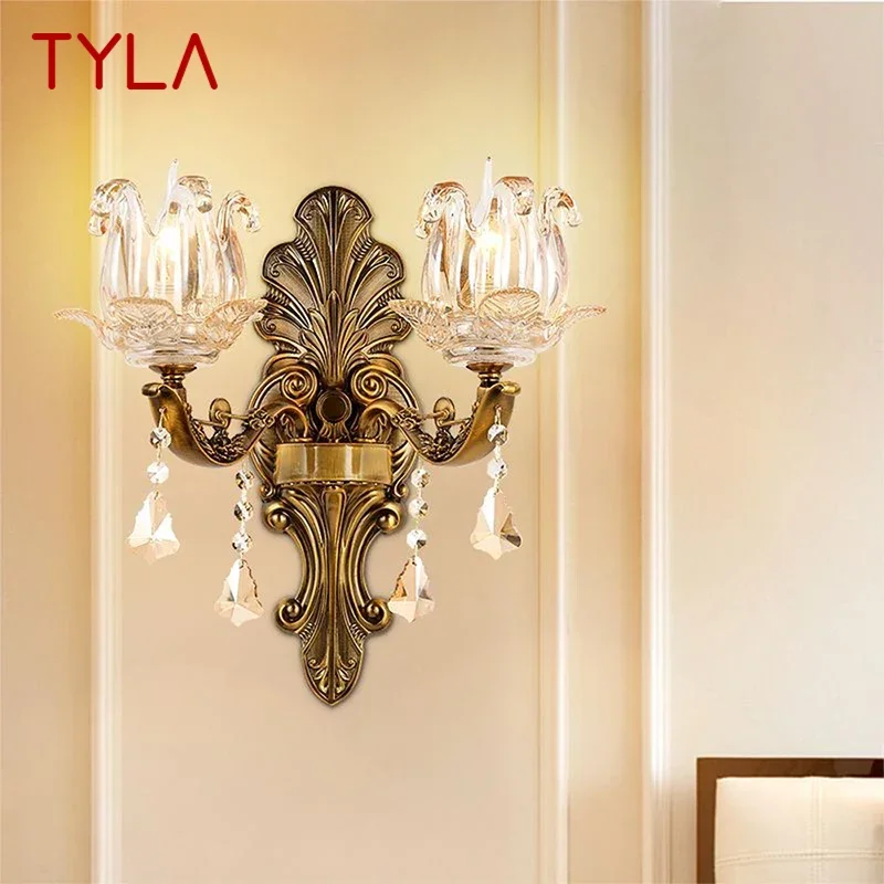 TYLA European Crystal Wall Lamp Luxury Living Room Bedroom Bedside Lamp Background Wall Corridor Villa Hotel Lighting