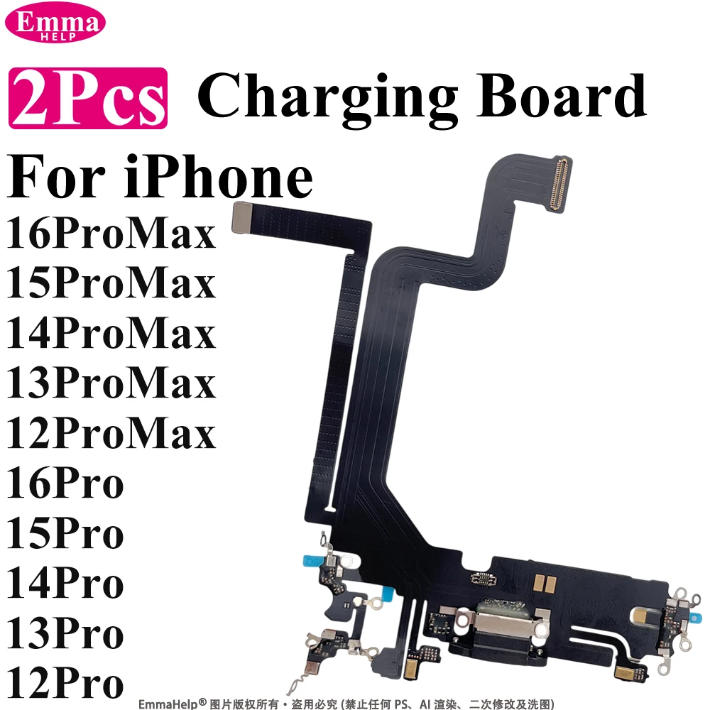 2pcs USB Charging Port Flex Cable with Microphone for iPhone 16 15 Pro Max 14 13 12 XS 11 Charger Dock Connector Repair Parts