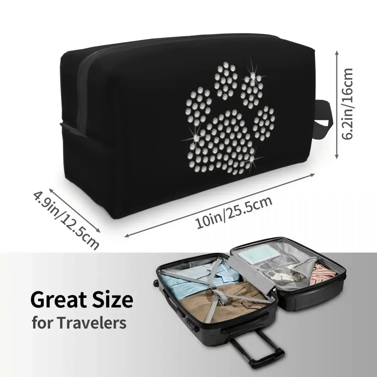 Kawaii Cute Rhinestone Dog Paw Travel Toiletry Bag for Women Diamond Cosmetic Makeup Bag Beauty Storage Dopp Kit