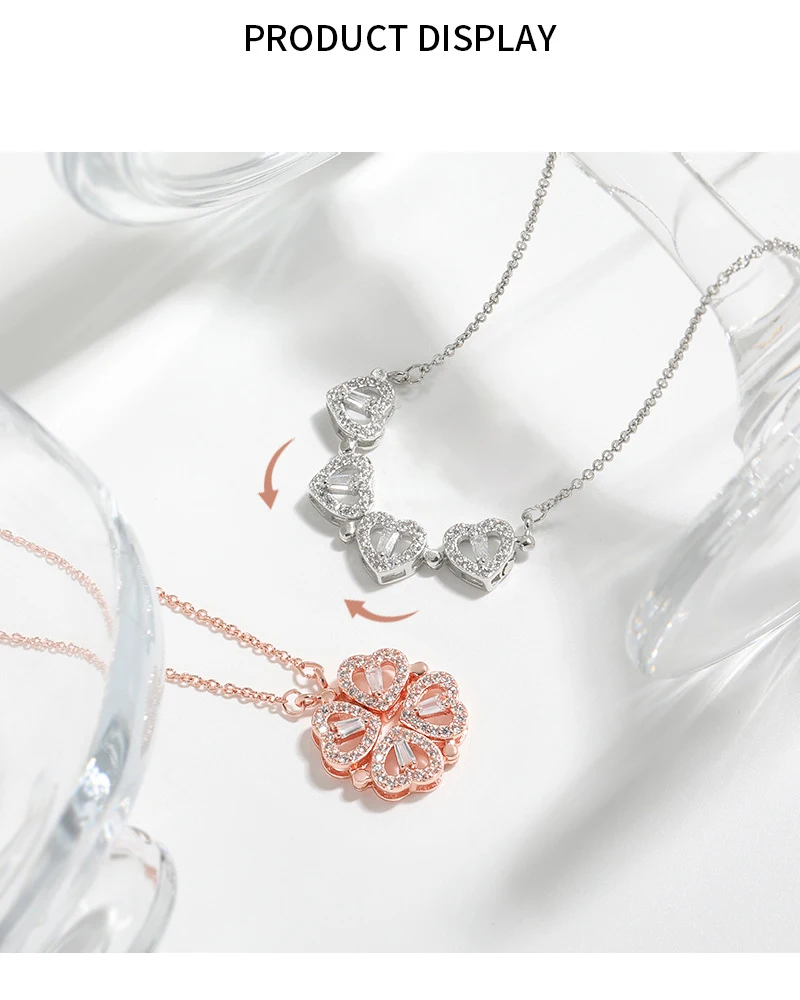 CARLIDANA Transform Luxury Four Leaf Clover Pendant Necklace Crystal Gold Color Heart Love Jewelry for Women Gift