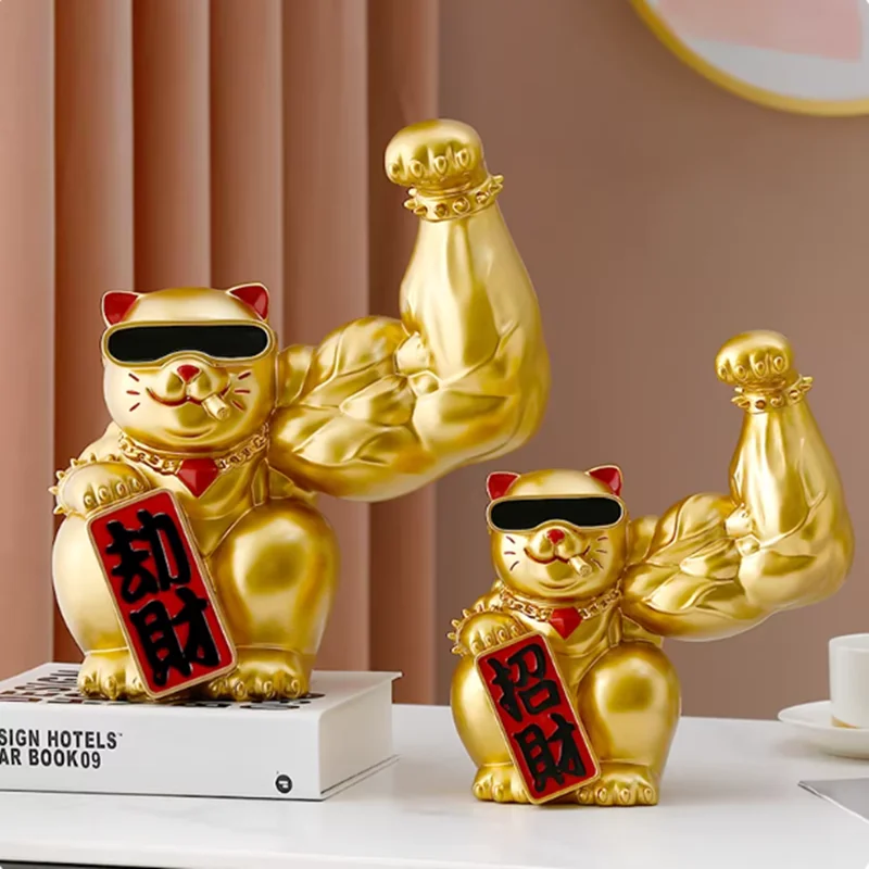 Creative Resin Wealth Attracts Kirin Arm Lucky Cat Home Desktop Decoration Accessories Sculpture Crafts Living Room Decoration