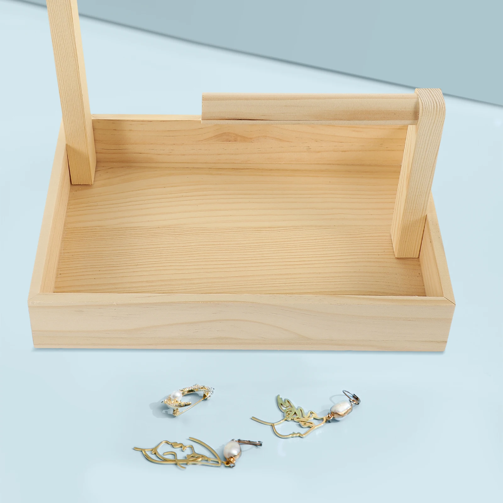 

1pc Solid Wood Jewelry Storage Display Stand Key Holder with Tray Necklace Bracelet Rack Minimalist Natural Wooden for Keys