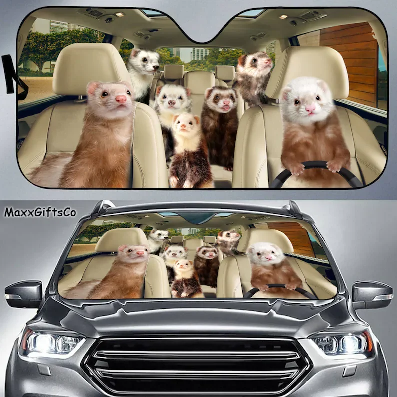 Ferret Car Sun Shade, Ferret Windshield, Ferret Family Sunshade, Ferret Car Accessories, Car Decoration, Gift For Dad, Mom