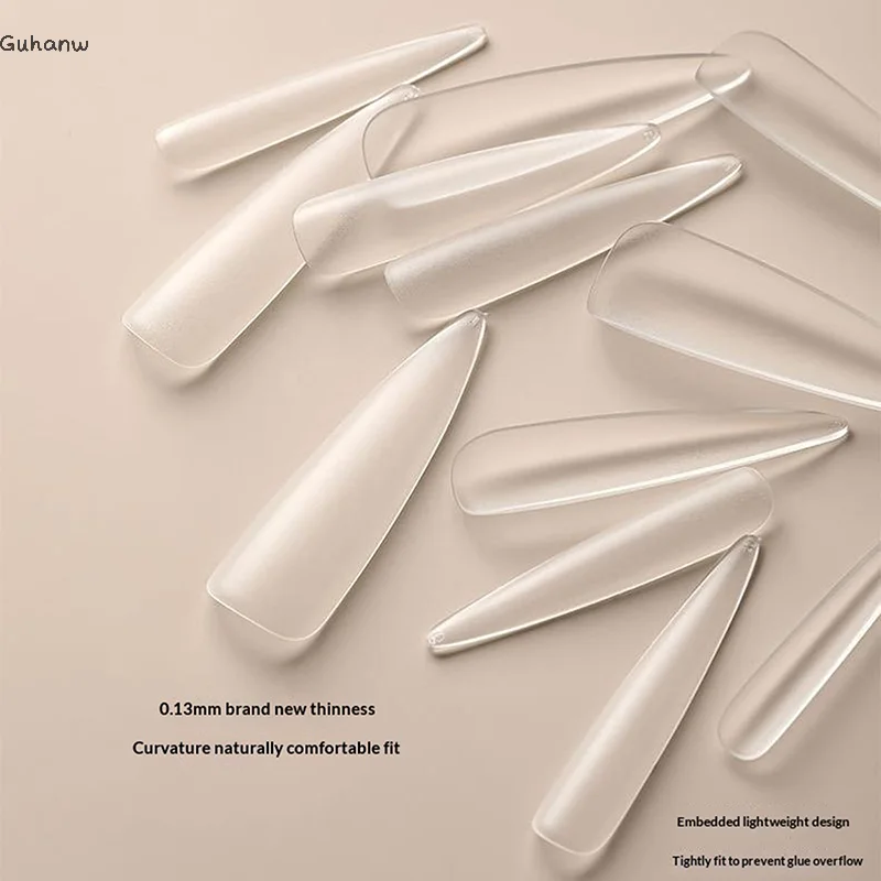 

[WHB]100PCS Full Cover Frosted False Long Stiletto Nail Tips Sculpted Clear Press On Artificial Fake Nails Manicure Salon Supply