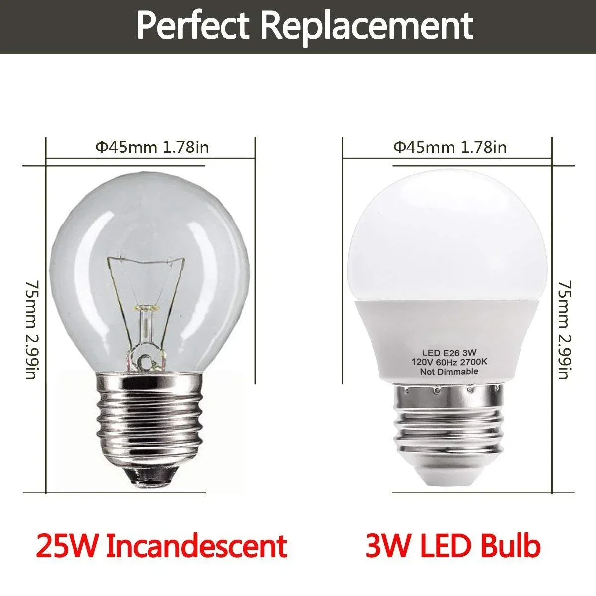 Melery E26 E27 LED Light Bulbs 5W Globe Lamp Warm White 2700K Energy Saving 50W Equivalent Indoor Lighting for Doorway Bedroom