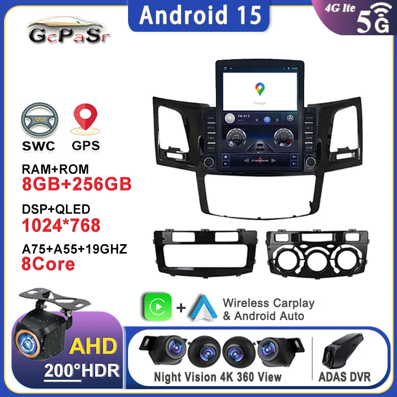 9,7 pulgadas Plug and Play Android 15 para Toyota Fortuner 1 AN50 AN60 HILUX Revo Vigo 2005 - 2014 Radio estéreo Multimedia para coche GPS