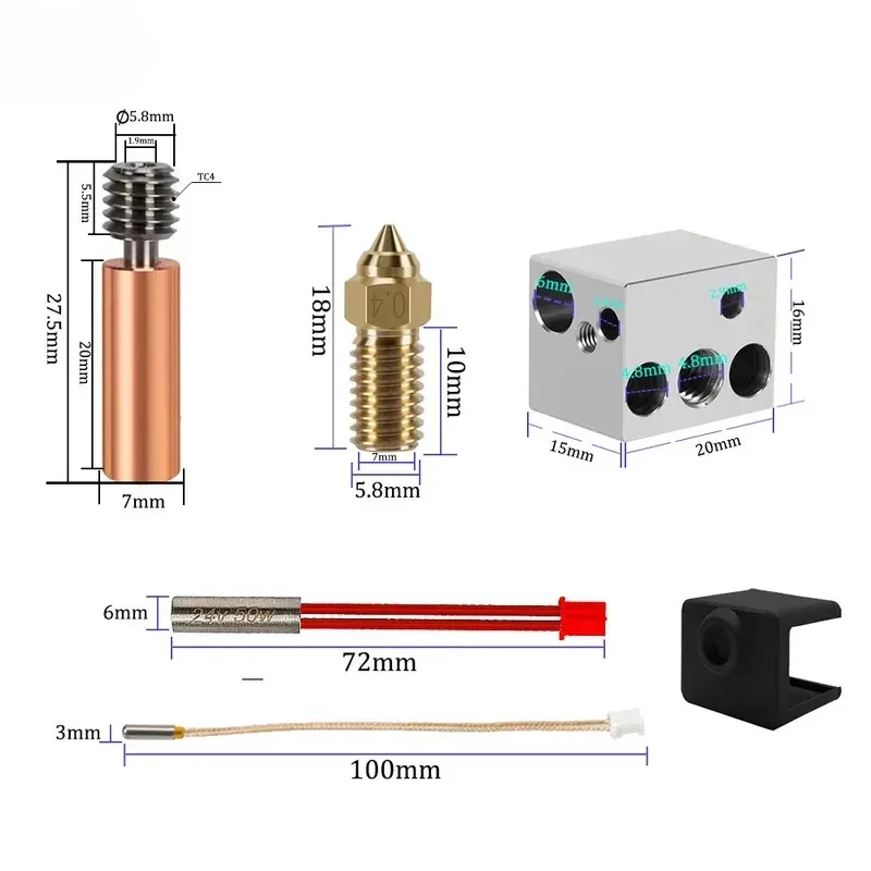 

Чехлы для Elegoo 4, Hotend Neptune 4 Pro, силиконовый чехол, улучшенный блок нагревателя горла, латунная насадка, термистор CF