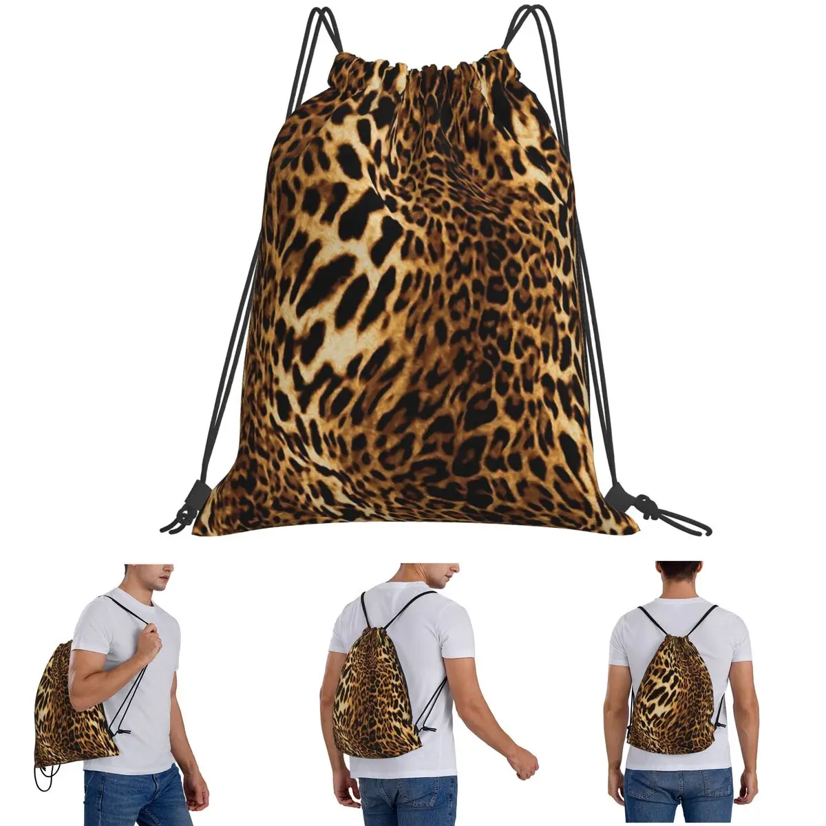 

Leopard Skin Backpacks Fashion Drawstring Bags Sundries Bag Book Bags for Man Woman School