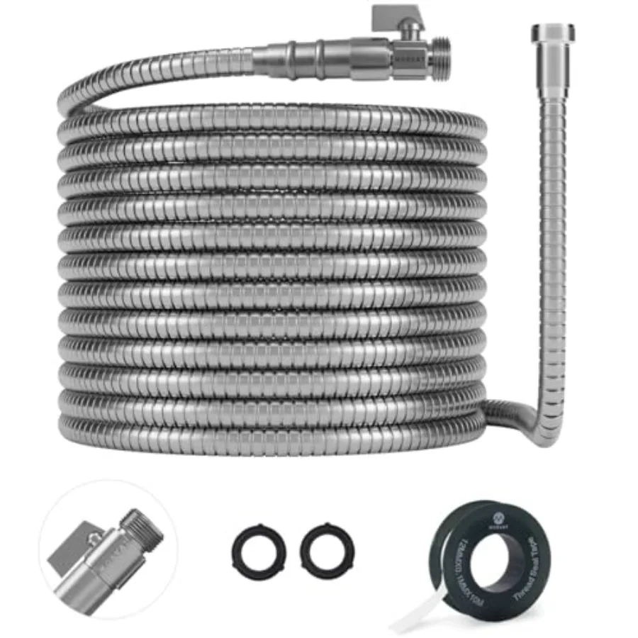 

100ft Stainless Steel Garden Hose Metal with Brass ON/OFF Valve Heavy Duty for Nozzle Water Yard Outdoor Lightweight No-Kink Cr