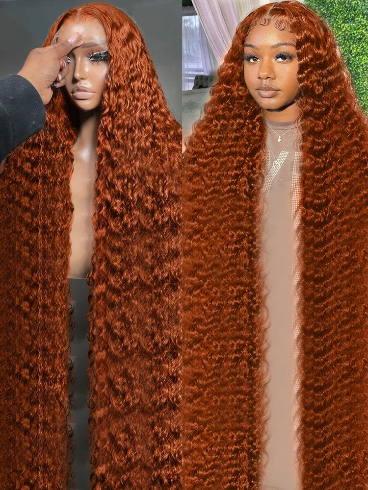 30 40 Inch 13x6 Deep Wave Human Hair 13×4 Lace Frontal Wigs For Women Orange Ginger Transparent Water Curly HD Lace Front Wigs