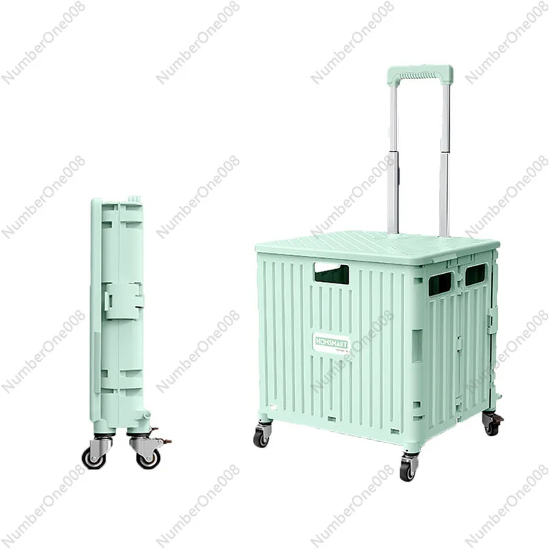 Portable Folding Shopping Cart Shopping Cart Luggage Trolley Universal Wheel Plastic Lever Car Trolley