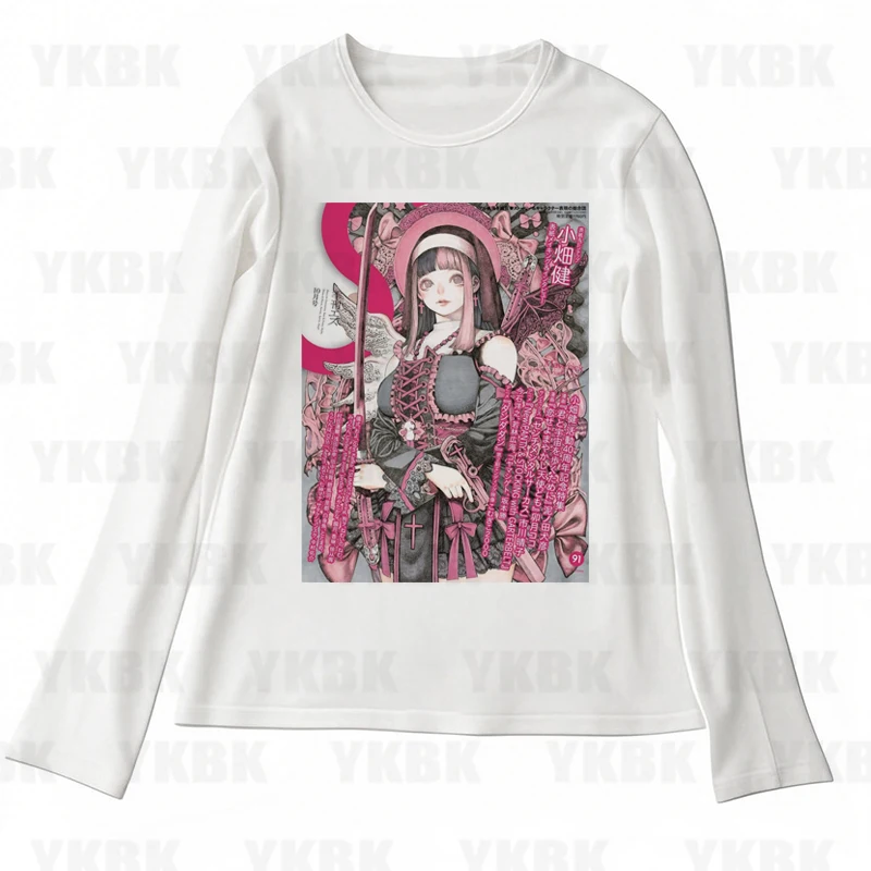 Y2K Женская уличная одежда в стиле хип-хоп Harajuku Винтаж японский стиль аниме девушка рубашка с длинными рукавами детская милая готическая мода повседневная свободная