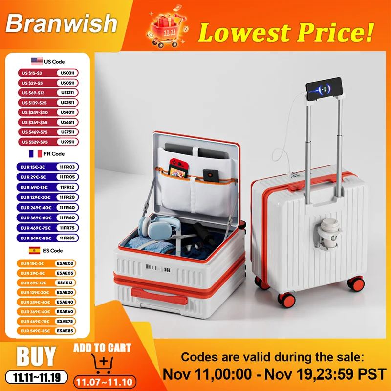 حقيبة أمتعة مفتوحة أمامية مقاس 18/20 بوصة مع عجلات دوارة ذات سعة توسيع عميقة وقفل TSA لرحلة العمل