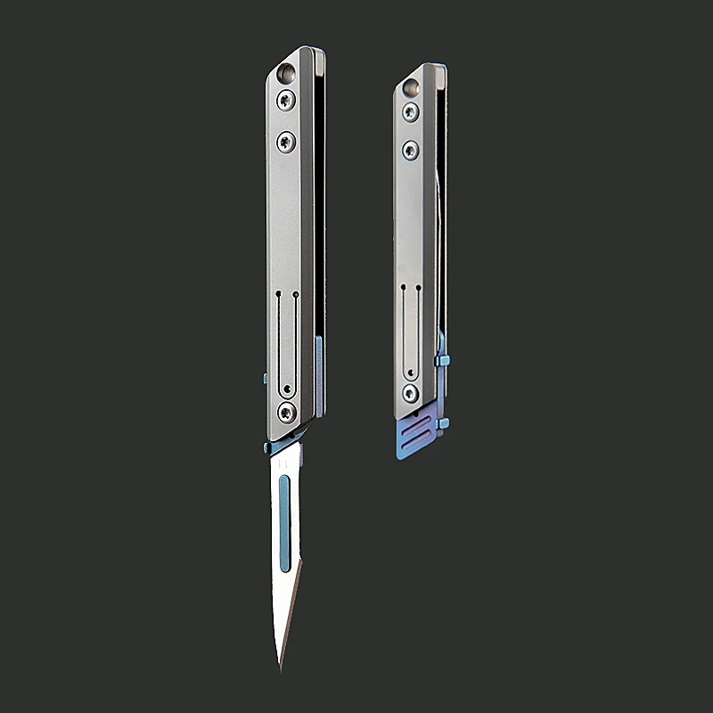 Mini-Skalpell aus Titanlegierung, tragbarer EDC-Messer mit austauschbarer chirurgischer Klinge, Schlüsselanhänger-Messer zum Auspacken, Basteln und Schnitzen – Detail 5