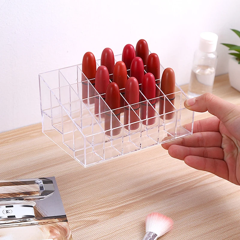 Transparent 24 Grids Acrylic Makeup Organizer Lipstick Holder Display Rack Case Cosmetic Nail Polish Make Up Organiser Tool