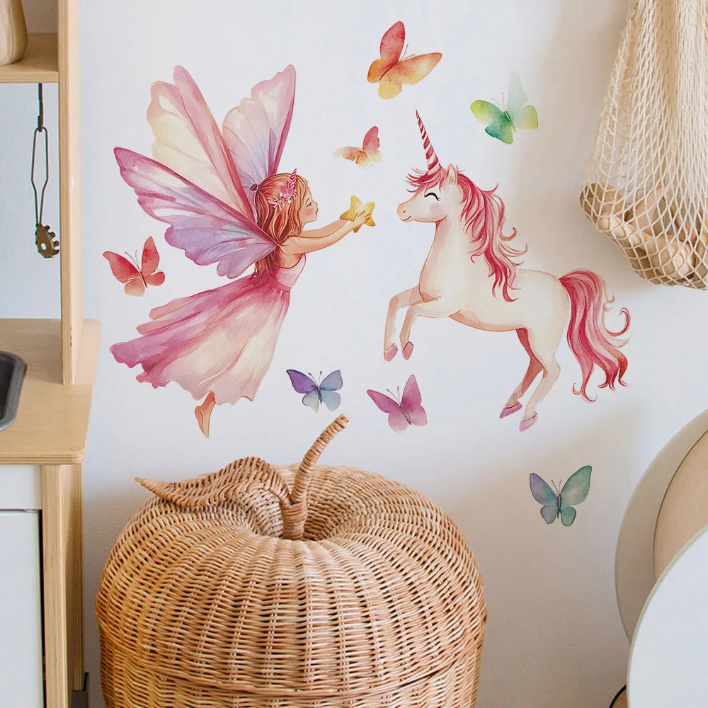 Girl Unicorn Vinyl Child Wall Stickers For Kids Room Decor Wall Decor Adhesive Wallpaper Furniture Sticker Bedroom Accessories