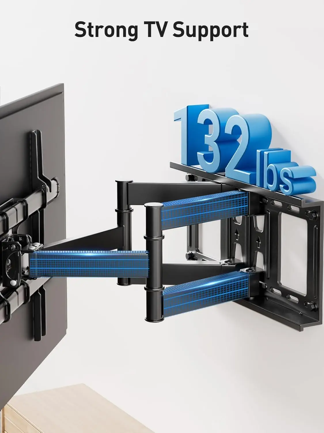 

Full Motion TV Wall Mount,up to 132lbs VESA 600×400, TV Mount with Dual Arms with Tilt and Extension, Fits 16inch Studs