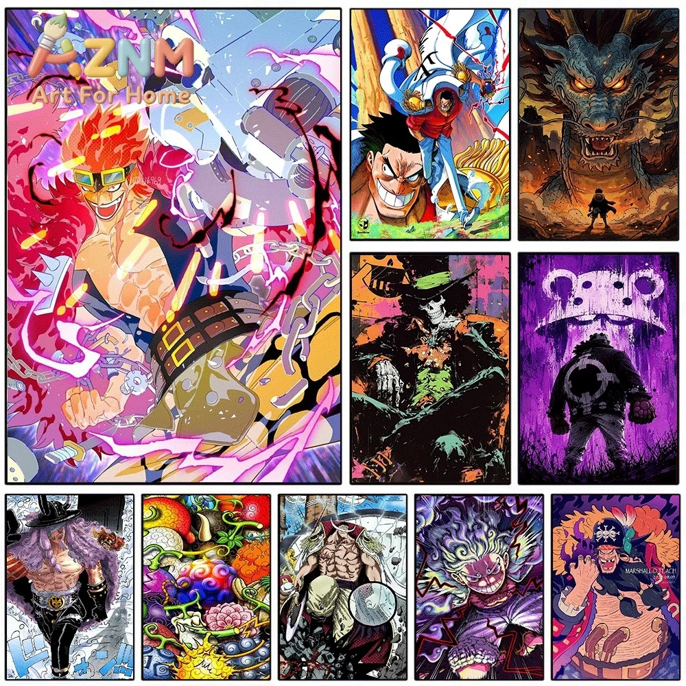 One Piece Eustass Kid Kaido Blackbeard Whitebeard Anime Collage Canvas Wall Art Unframed Single Canvas Print Wall Poster For B