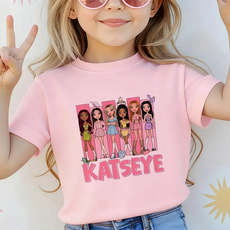 Music Singer Katseye T Shirt Boys Girls Short Sleeve Cartoon T-shirt Kids Streetwear Y2K Tees Tops Summer Children's Clothing