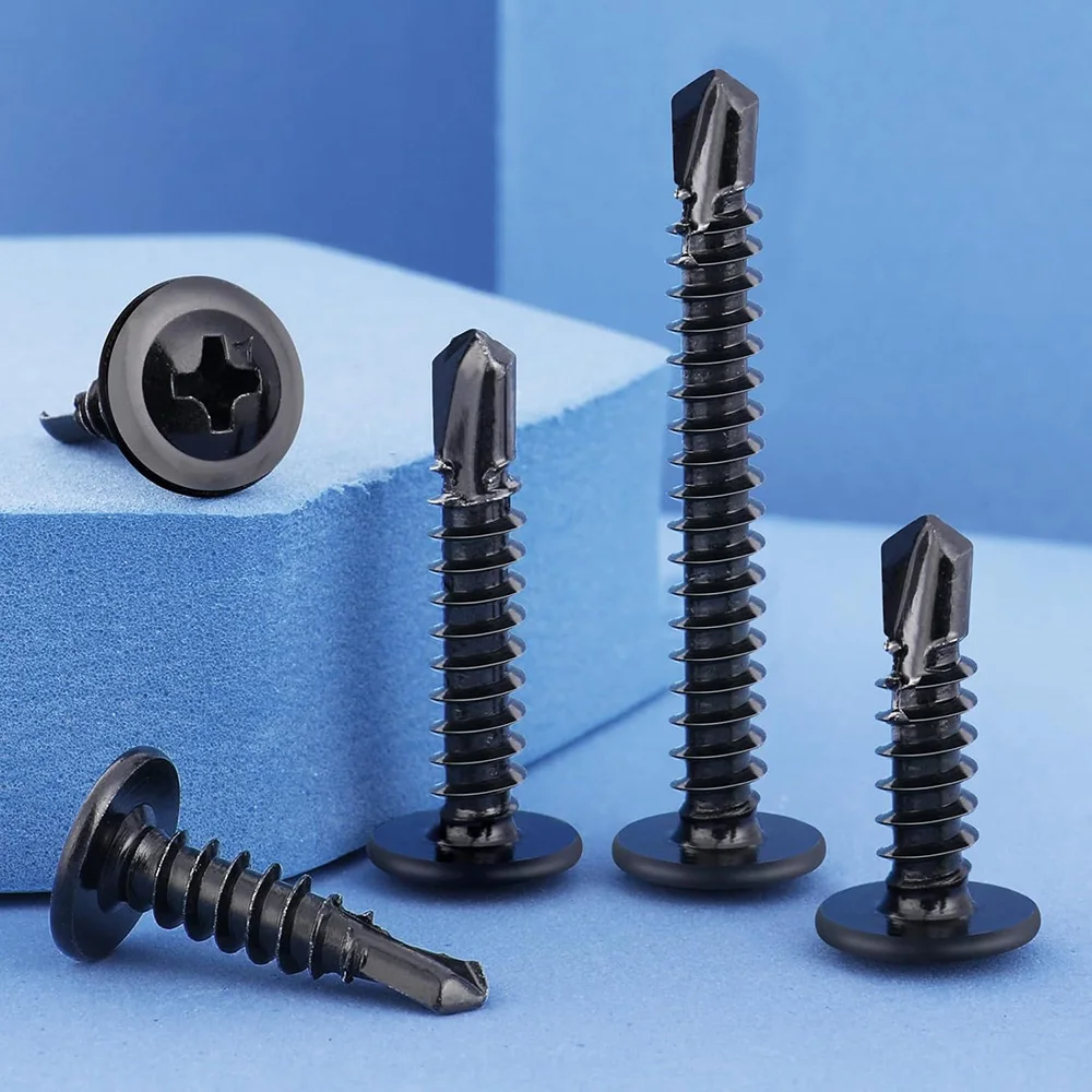 20/30pcs Washer Head Phillips Self Drilling Screw Black Zinc-plated Self Tapping Sheet Metal