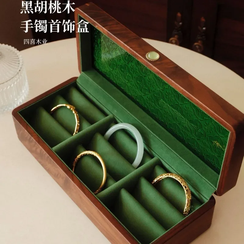 Natural Black Walnut Wood Bracelet Display Stand Jewelry Storage Box Organizer for Retail Shop Counter Live Stream Showcase