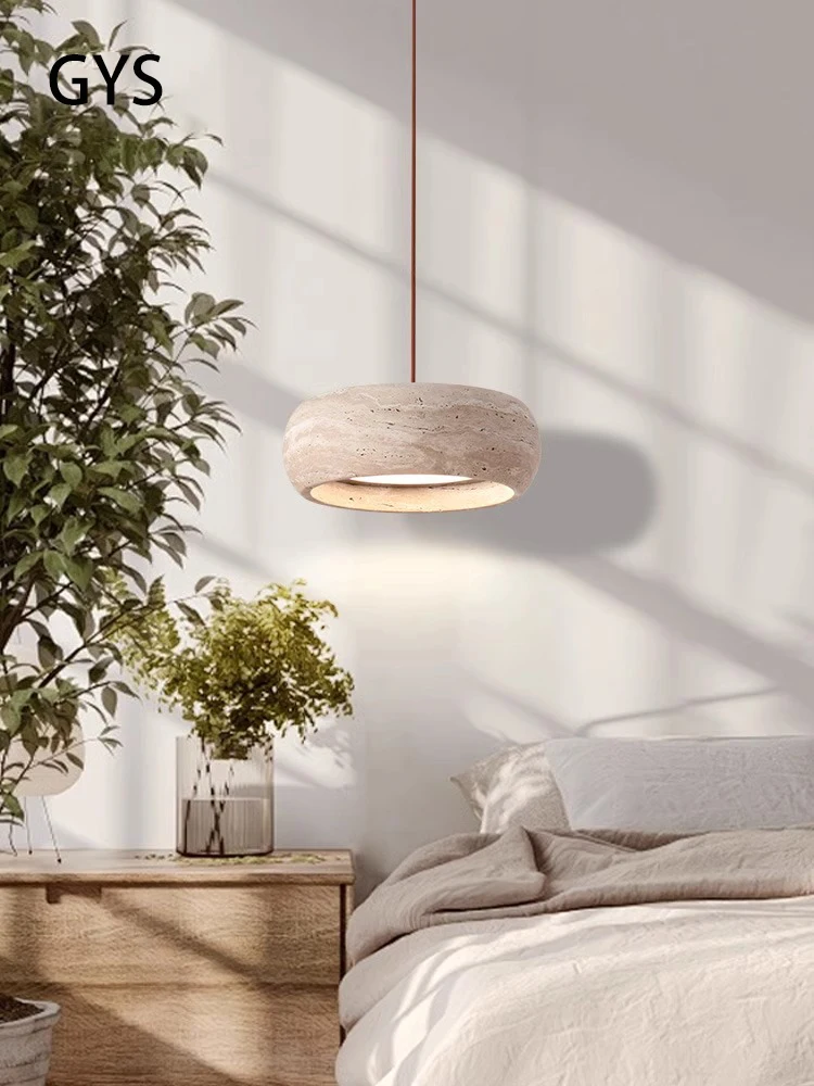 

Led Pendant Lamp Stone Wabi Sabi Style Bedroom Bedside Chandelier Restaurant Vintage Retro Cream Long Wire Lighting Fixtures