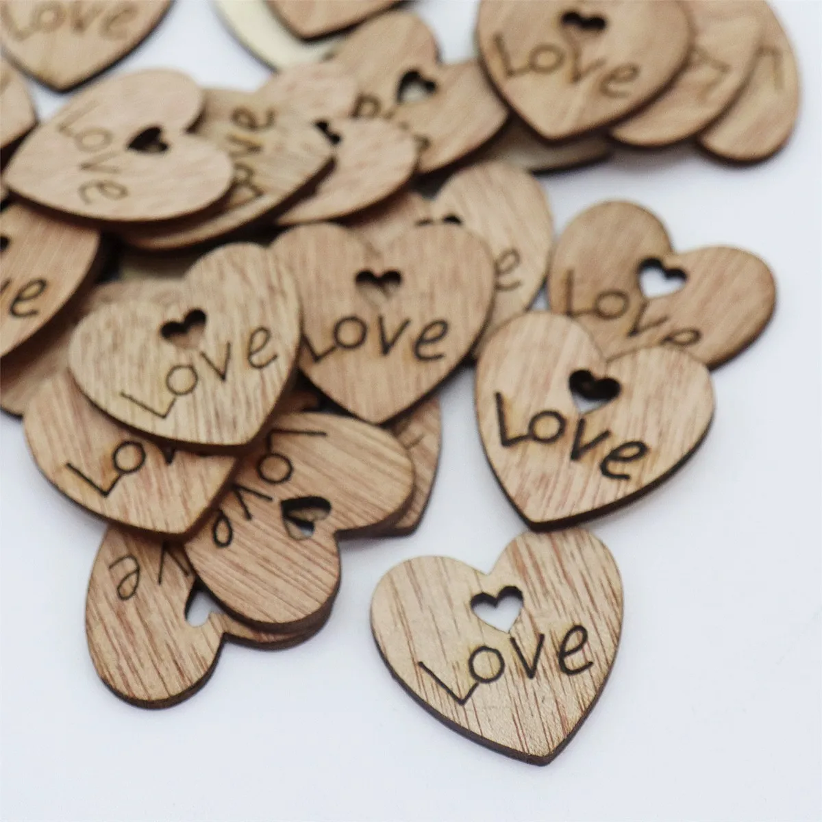 50pcs 25mm Rustic Brown Double Love Wooden Hearts Cutouts With Heart Hole DIY Crafts Scrapbooking Wedding Decorations Cardmaking