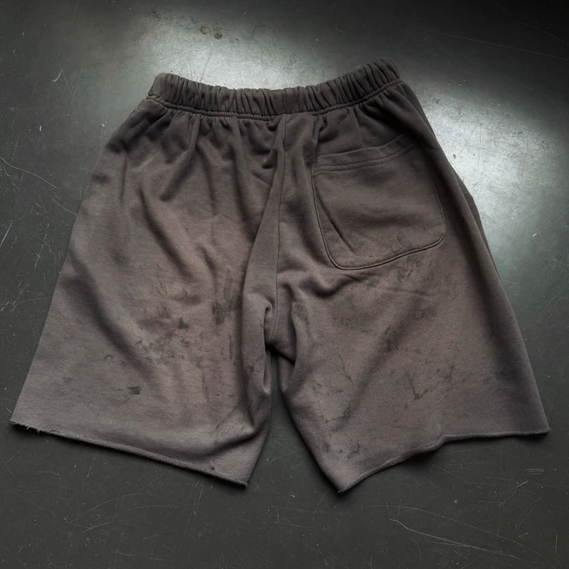 26SS American Retro Washed Grey Men's Saint Shorts High Quality Letterprint Loose Fitting Casual Shorts