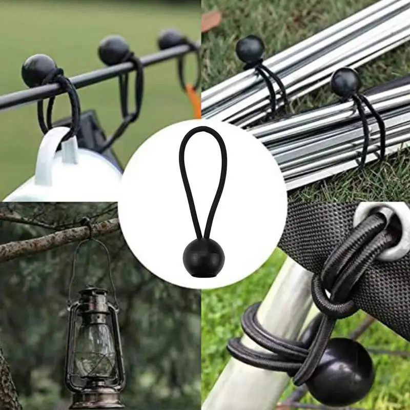 10pcs Camping Tent Bungee Ball Tarps Canvas Tarpaulin Flagpole Ties Cord Ends Elastic Rope Lace Fixed Boat Pole Accessories