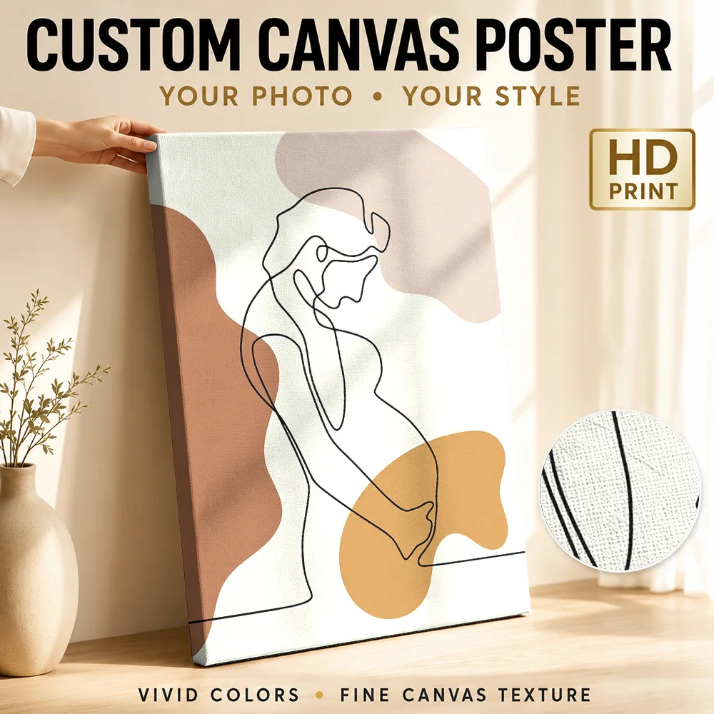 Pregnant Woman Abstract Framed Canvas Print Poster Custom Modern Abstract Wall Art for Living Room Bedroom Decor Ready to Hang
