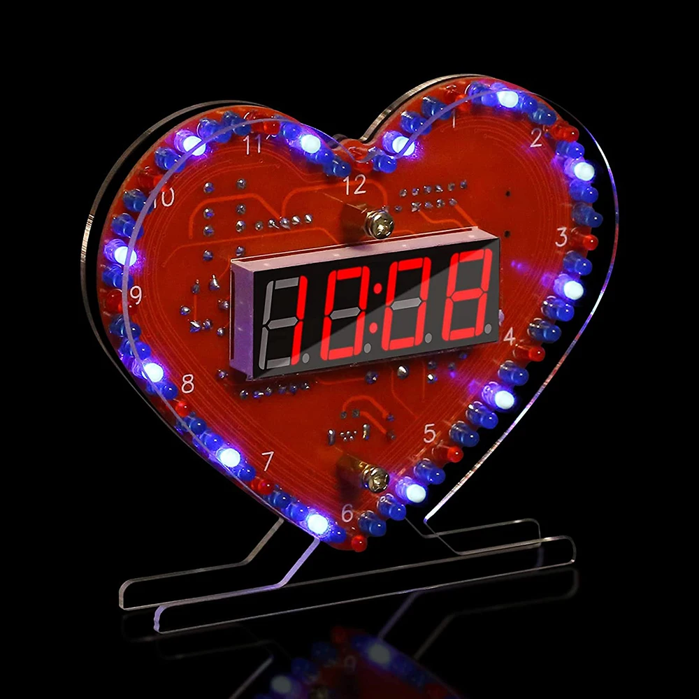 DIY LED Electronic Kit Heart-Shaped Digital Rotate Flashing 12 Animation Time/Temperature Display Soldering Valentine's Gifts