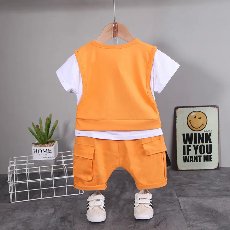 2023 New Summer Children Clothing Sets Baby Boys Girls Clothes Kid Set Crewneck 2pcs Toddler Small Vest Suit Short Sleeve Cotton