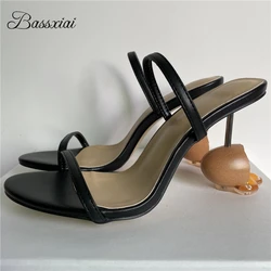 Unique Egg-Shaped Strange Heel Sandals Women Luxury Genuine Leather Sexy Narrow Band Slingbacks Summer Shoes