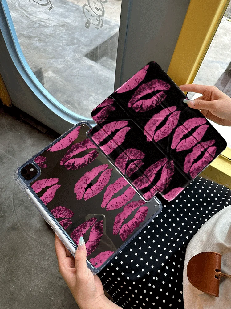Y2K Vintage Lipstick Tablet Case Black Pink Stand for Redmi K Pad 8.8