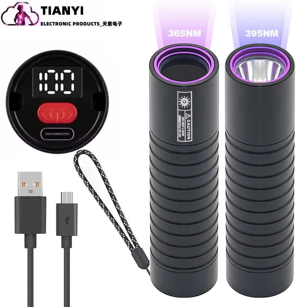 

LCD 395nm/365nm UV light Flashlight USB Rechargeable Gel Nail Beauty Curing Torch Cat tinea urine Stain Marker Ore Money Lamp