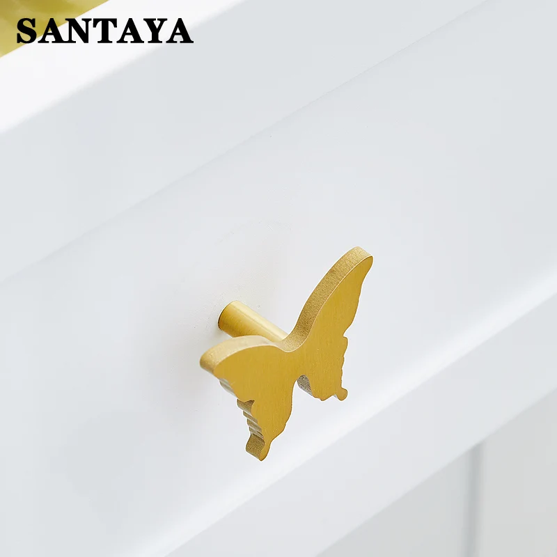 Brass Furniture Handle Butterfly Pastoral Gold Pulls Cute Light Luxury Wardrobe Children\'s Room Cabinet Dresser Drawer Knob