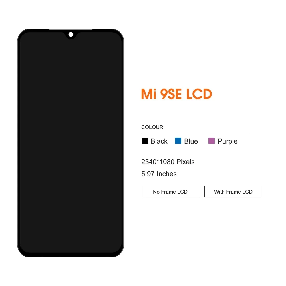 5.97\'\' AMOLED TFT  For Xiaomi Mi 9 SE Mi9 Se LCD Display Touch Screen Digitizer Assembly With Frame For Xiaomi Mi 9se LCD Screen