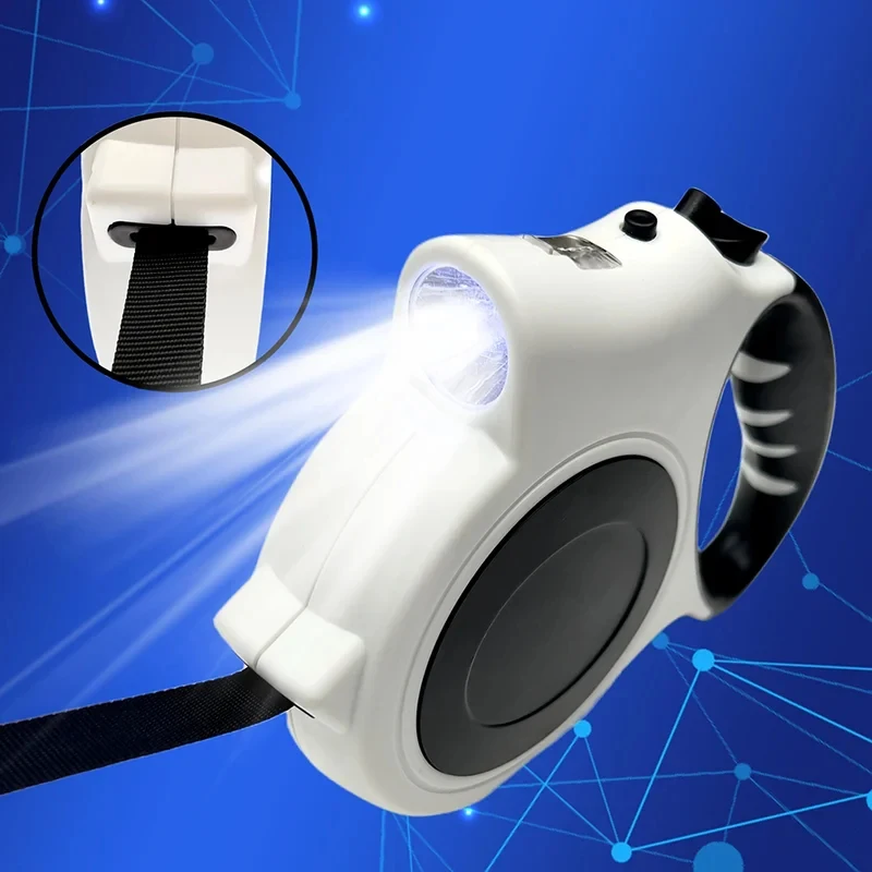 5M Automatic Retractable Dog Leash with LED Flashlight Night Safety Glowing Pet Walking Lead for Small Medium Dogs