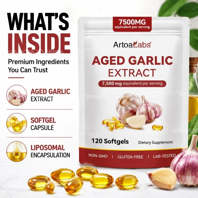ArtoaLabs Garlic Oil Softgels: Mature Garlic Extract Softgels, Ideal for Adult Health and Immune Support 120 Softgels
