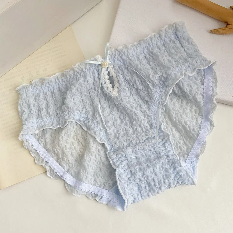 

Japanese Sweet Lace Panties Women's Bow Cotton Crotch Student Briefs Mid-waist Thin Sexy Shorts Skin-friendly High-quality