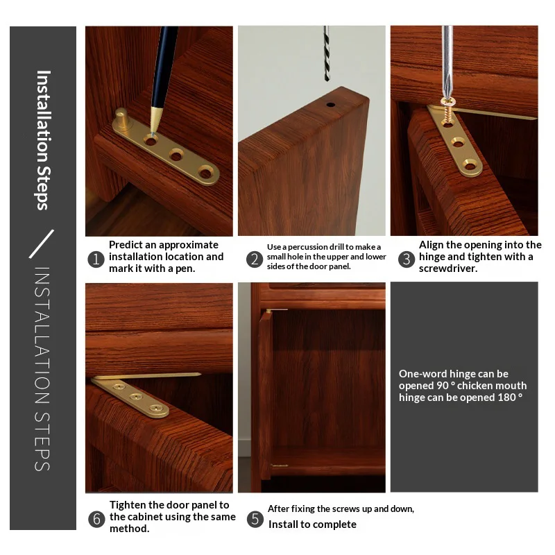 Copper Hinge, Chicken Beak Hinge, One-Character Hinge, Polished Heart Hinge, Special Hinge for Red Sandalwood Furniture Cabinet
