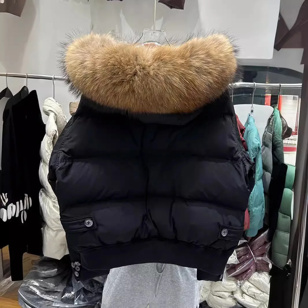 2024 Winter New Women's Down Jacket Loose Commuting Casual Short White Duck Down Hairy Collar Jacket